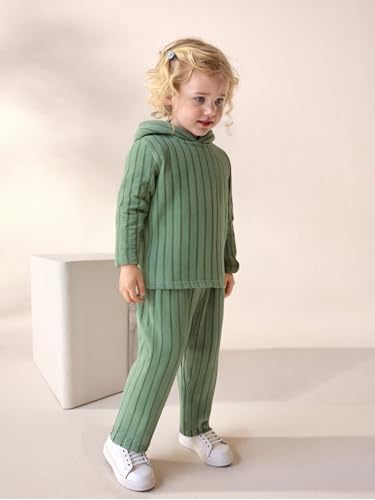 Image of Toddler Kid Girls Clothes Ribbed Color Block Long Sleeve Hoodie Sweatsuit Set Fall Outfits
