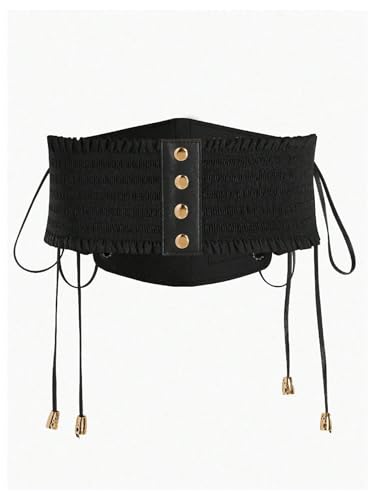 Verdusa Women's Gothic Corset Elastic Belt Wide Retro Lace Up Tied Costume Waspie Waist Belt2