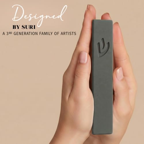 Image of SURI Mezuzah for Door - 7 Inch Dark Gray Concrete Mezuzah Case with Non Kosher Scroll, Self-Stick Jewish Entry Design, Fits a 6 Inch Scroll, Gift Box Included