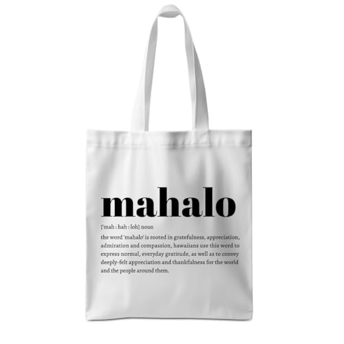 Mahalo Definition Tote Bag Hawaii Dictionary Beach Bag Motivational Hawaiian Gifts Shopping Bags for Women Bestie Coworker Friend Christmas Birthday Holiday Thank You Gifts Reusable Grocery Bags