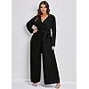 WDIRARA-Womens-Button-Front-Long-Sleeve-Belted-Collar-Jumpsuit-Pants-with-Pocket WDIRARA Women's Button Front Long Sleeve Belted Collar Jumpsuit Pants with Pocket Plus Black 2XL