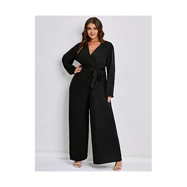 WDIRARA-Womens-Button-Front-Long-Sleeve-Belted-Collar-Jumpsuit-Pants-with-Pocket WDIRARA Women's Button Front Long Sleeve Belted Collar Jumpsuit Pants with Pocket Plus Black 2XL