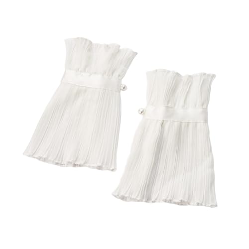 Pleated Lapel Collar Wristband Set Flouncing Ancient Art Traditional Shawl Pleated Lapel Wrist Cuffs Fashion, White Sleeves, One Size