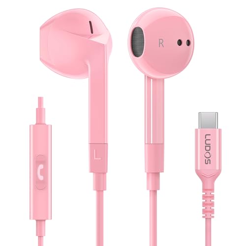 LUDOS FEROX USB C Headphones for iPhone 17 16 15 Pro Max Plus Air iPad Pro 5 Years Warranty USB-C Earbuds for Samsung Galaxy S24 S23 Ultra S22 S21 FE S20 Z Flip 3 Fold 4 A53 USB Type C Earphones