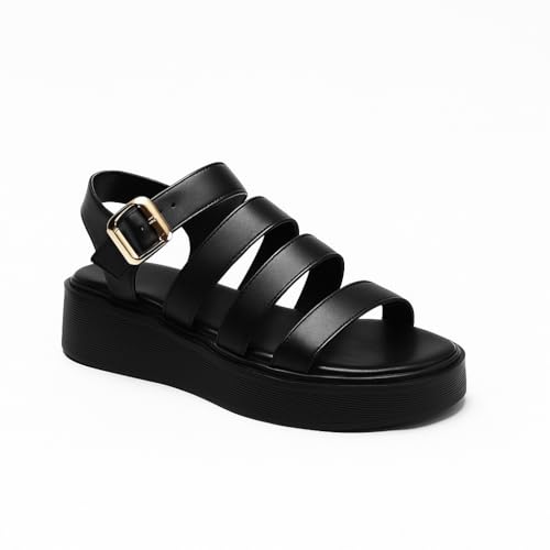 Sandale noire d'été confortable à talon compensé pour femme