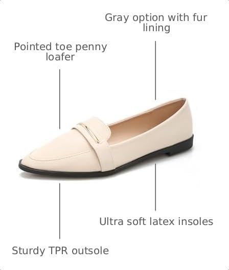 Image of Pointy Toe Penny Loafers for Women Dress Office Work Flats Shoes | Comfortable Women's Faux Suede Leather Slip On Flat Loafers for Driving Business Casual Cute Ballet Shoes