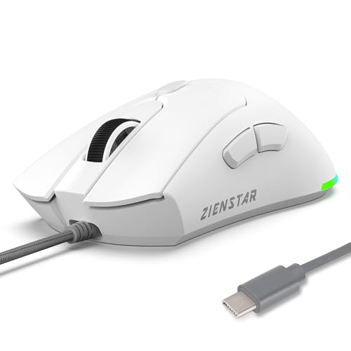 Image of HXMJ Wired USB C Gaming Mice,7200DPI,Ergonomic Mouse with RGB Backlit for Apple MacBook,Computer or Laptops with Type C Port-White
