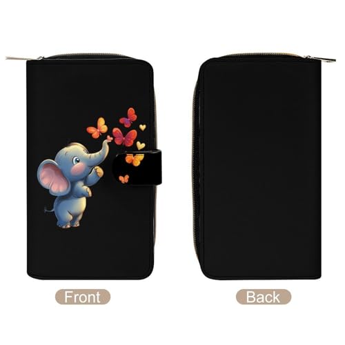 Butterfly Elephant Women's Long Wallets Leather Card Holder Purse Zippered Buckle Clutch Handbag3