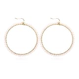 Bohemian Beaded Statement Earrings - Lightweight Sparkly Crystal Geometric Round Dangle Drop, Multi Color Rainbow Circle Hoops (Beaded Hoop Round - Pink)