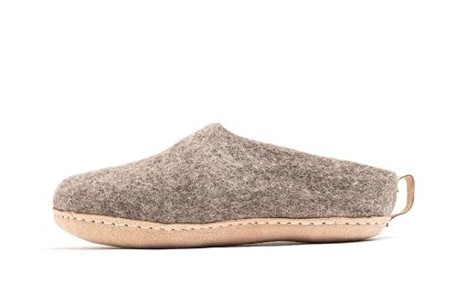 Woolly's Indoor Open Heel Slippers With Leather Sole (Natural Brown) - 43 | Premium New Zeland Wool | Handcrafted with Italian Design | Soft, Breathable & Ordor Free3