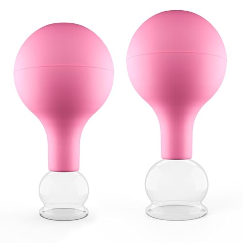Pulox Schröpfgläser Set aus Echtglas mit Saugball - 2x Medizinisches Schröpfglas in Pink - 25mm, 32mm