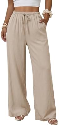 Duyang Women’s Cotton Linen Palazzo Pants – Drawstring Elastic Waist, Wide-Leg Trousers with Pockets...