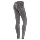 Freddy WR.UP Damen Skinny-Jeans, niedriger Bund, leichte Waschung, Gr. S, Grau / Gelb