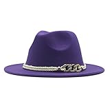 Generisch Wolle Panama Floppy Hut mit breiter Schnalle, Gürtel, klassischer Hut, Fedora-Baseballmützen für Damen (Purple, One Size)