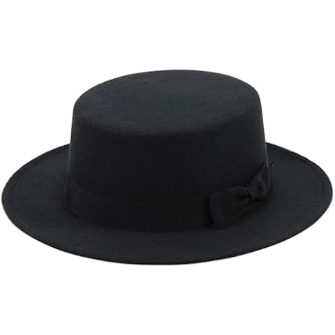 UPSTORE Unisex Classic Wide Brim Fedora Hat Flat Top Hat Panama Hat with Bow Felt Jazz Hat Derby Cap Cover