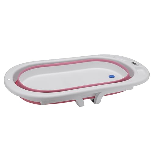 Banheira Retratil Portátil Dobrável Infantil com Termometro Digital Banho Bebê Rosa Awiki.
