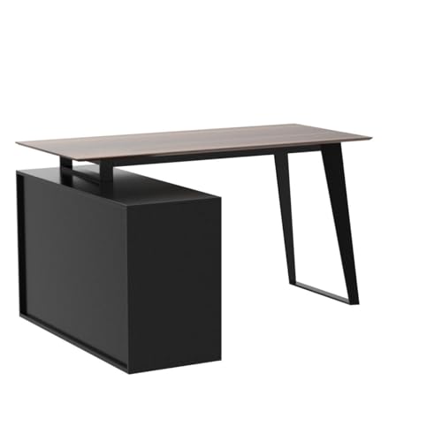 Image of Homsee Home Office Computer Desk Corner Desk with 3 Drawers, 2 Shelves & 2 Doors, 55 Inch Large L-Shaped Study Writing Table with Storage Cabinet, Black & Brown (54.3 inchL x 40.9 inchW x 29.1 inchH)