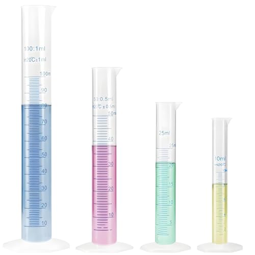 4 Piezas Cilindros Medidores Transparente PP, Probeta Medidora Transparente, Cilindros Medidores, Reutilizable, con Escala Clara y Base Hexagonal, para Bricolaje, 4 Tamaños
