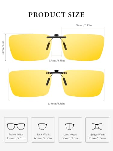 Clip-On Sunglasses Polarized Sunglasses for Men Women Rimless Flip-Up Sun Glasses Lightweight Driving 2 Pack(2.36×1.5 Inch)4