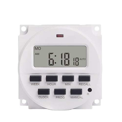 1 temporizador electrónico digital programable semanal de 12 V CA, 7 días, control de relé de tiempo, reloj de formato de 12/24 horas, reloj y cuenta regresiva apagada (con cable de caja)