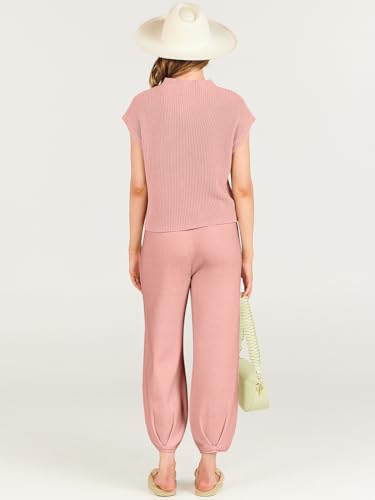 Image of ANRABESS Women's Two Piece Outfits Sweater Sets Knit Pullover Tops and High Waisted Pants Tracksuit Lounge Sets