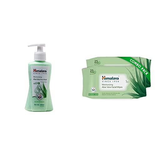 Image of Himalaya Moisturizing Aloe Vera Face Wash, 200ml And Himalaya Moisturising Aloe Vera Facial Wipes, 25 Count (Pack Of 2)