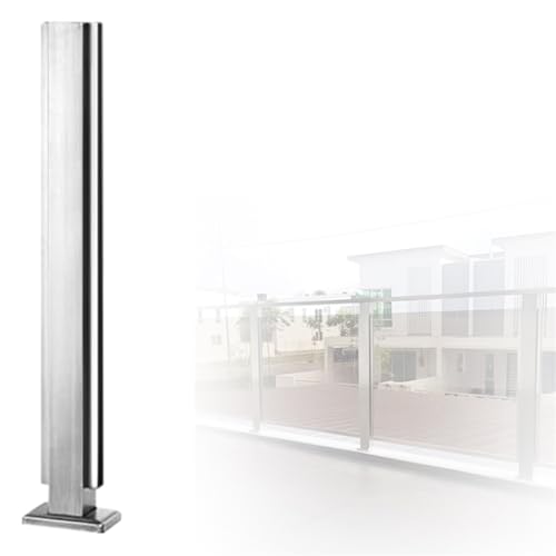 Heavy Duty Stainless Steel Balustrade Post, No-Punch Glass Railing Column for Stairs with Slots &amp; Base, 24 32 36 40 48 in High Vitreous Railing Post(B-MID,Height 36in/90cm)