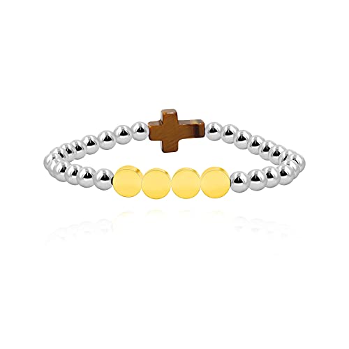 Image of Uloveido Black Agate Side Cross Bracelet Mustard Seed Charms, Personalized Letter A-Z Tiger's Eye Bangle Y944