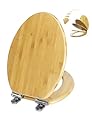 Elongated Bamboo Toilet Seat with Lid Quick Release Slow Close Zinc Alloy Strong Hinges Natural Bamboo, Light, 19-inch