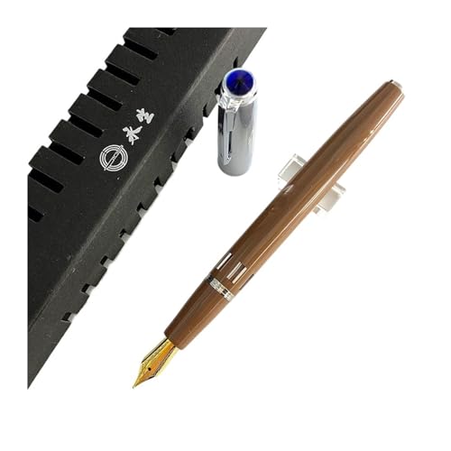 Stylo-plume de type piston PURYN café avec plume F 0,5 mm et fenêtre d'encre visuelle