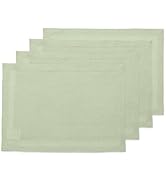 Solino Home Linen Placemats Set of 4 – 100% Pure Linen Sage Green Placemats 14 x 19 Inch – Machin...