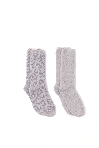 Barefoot Dreams Cozychic Women’s Barefoot In The Wild 2 Pair Sock Set-Crew Socks, Plush Socks, Loungewear, Warm Toes, Fuzzy Socks-Set Of 2, Linen/Warm Gray Multi, Os #TOP11