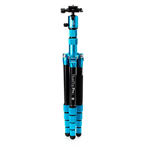 Benro Mefoto Roadtrip Pro Travel Tripod, Ballhead And Monopod In Pacific Blue, 1 Series Aluminum Legs, 4 Leg Sections, Twist Leg Locks, Carrying Case (Bmrtproablu) #TOP2