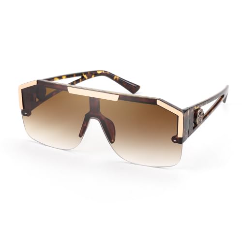 Image of Karsaer Oversized Square Flat Top Shield Sunglasses One Piece Frameless Stylish Women Men UV400 E1037