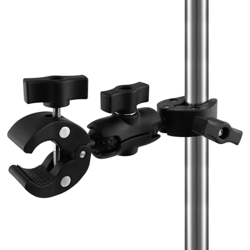 Double Clamp Mount Umbrella Holder for Chair Camera Pole Bracket with 360 Magic Arm Double Ball Head Adapter for Umbrella Pole Motorcycle Photo Studio Light Stand Photo Boom Stand