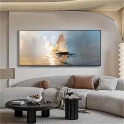 DAMAIART Deniz Tılsımı Kanvas Tablo Altın Yelkenli Duvar Sanatı Posteri ve Oturma Odası, Yatak Odası, Ofis Dekoru için Baskılar (40x70 cm/Çerçevesiz) - Görsel 3