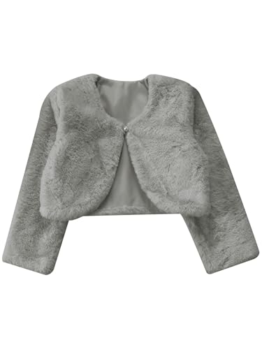 JEATHA Kids Girls Faxu Fur Bolero Shrug Long Sleeve Open Front Cardigan Sweater One Button Cropped Jacket Fleece Coat3
