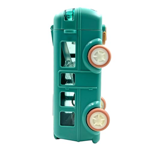 Image of Bus Water Bottle for Kids with Strap, Sipper, and Straw Leakproof, Tritan Water Bottle for School Kids 500ml - Blue,Water Bottle for Girls and Boys (Green)