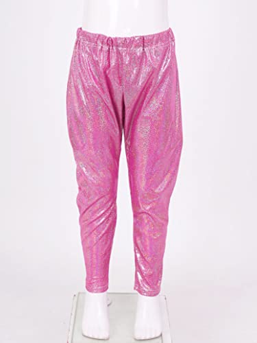 Girls Kids Sequin Metallic Elastic Waistband Trousers Little Boys Hip Hop Jazz Streetwear Dance Sports Trousers Hot Pink 7-8 Years3
