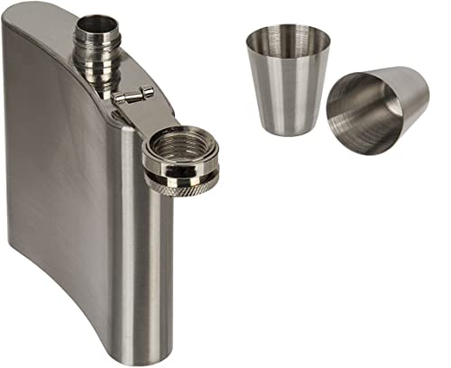 Juego de petaca de acero inoxidable cepillado, 150 ml, + 2 tazas de 2 cl mate, pesca, caza, camping, regalo para hombres y mujeres Cover
