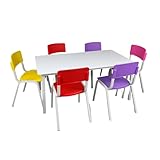 Conjunto Escolar Infantil – Mesa 120x70 com 6 Cadeiras Coloridas para Educação e Recreação