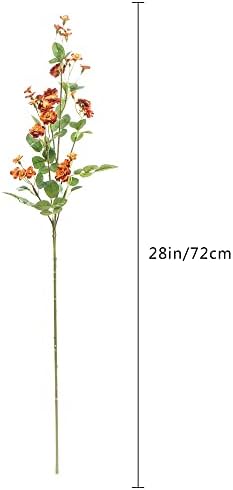 MAIMENG Burnt Orange Artificial Flowers,Mini Roses Silk Flowers Set of 6 for Home Decorations Centerpieces Wedding Arrangement Bouquet DIY Floral Decor Autumn Decor with Stems