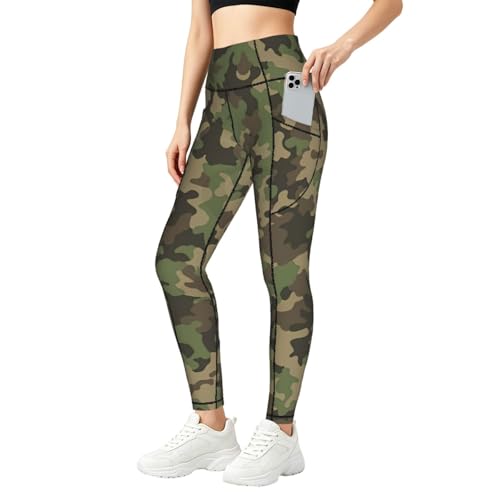 Legging de sport vert pour femme avec poches et taille haute