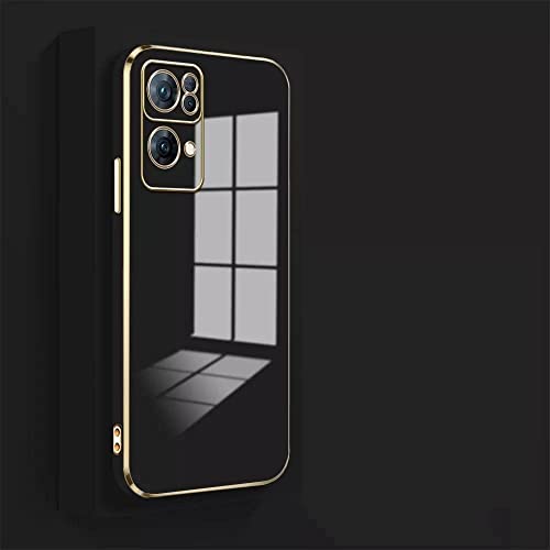 Image of Apurb Store for Oppo Reno 7 Pro 5G Plating Square Gold Frame Phone Case Luxury Soft Silicone Back Cover (for Oppo Reno 7 Pro 5G, Black)