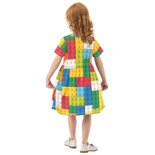 Girls Summer Dress Short Sleeve A Line Colorful Building Blocks Casual Dresses for Kids 2-8 Years3