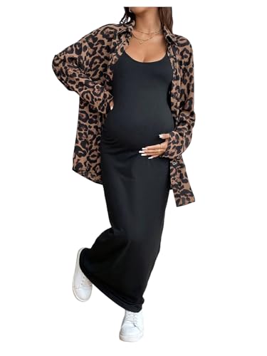 MakeMeChic Women's Maternity Clothes 2 Piece Fall Outfit Cheetah Print