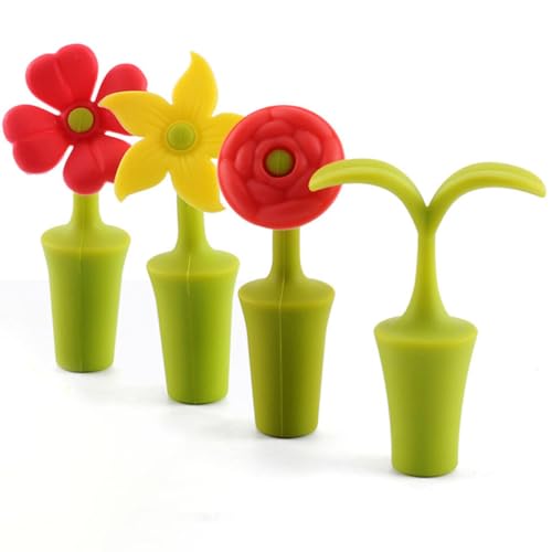 Tapones de silicona para vino que conservan la frescura con diseño de flores 8