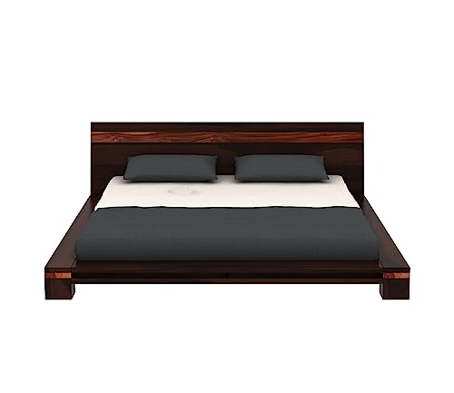 Image of Solid Shesham Wood Wooden Queen Size Bed (Queen, Walnut Finish)