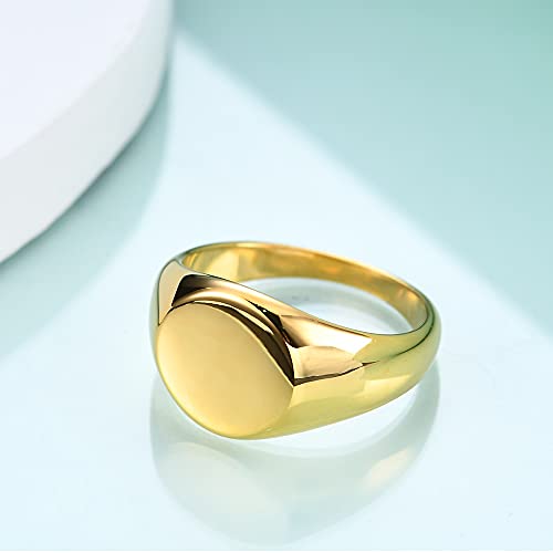 Myneney Stainless Steel Round Shape Signet Style Classical Simple Plain Wedding Engagement Statement Rings (Gold, 7) #TOP4