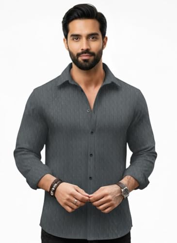 Image of Amazon Brand - INKAST Men's Regular Fit Button Down Dress Shirts Textured Long Sleeve Casual Hawaiian Shirt